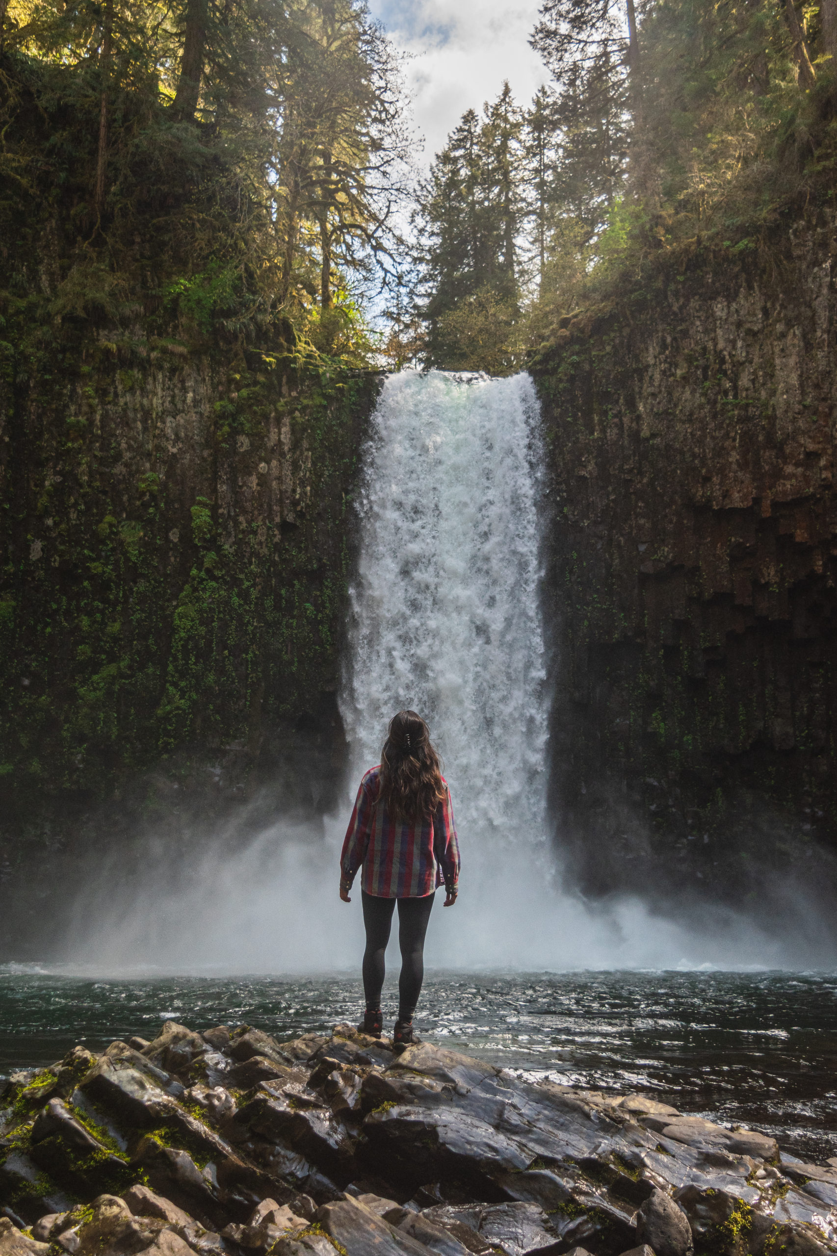 Mia looking up at Abiqua Falls