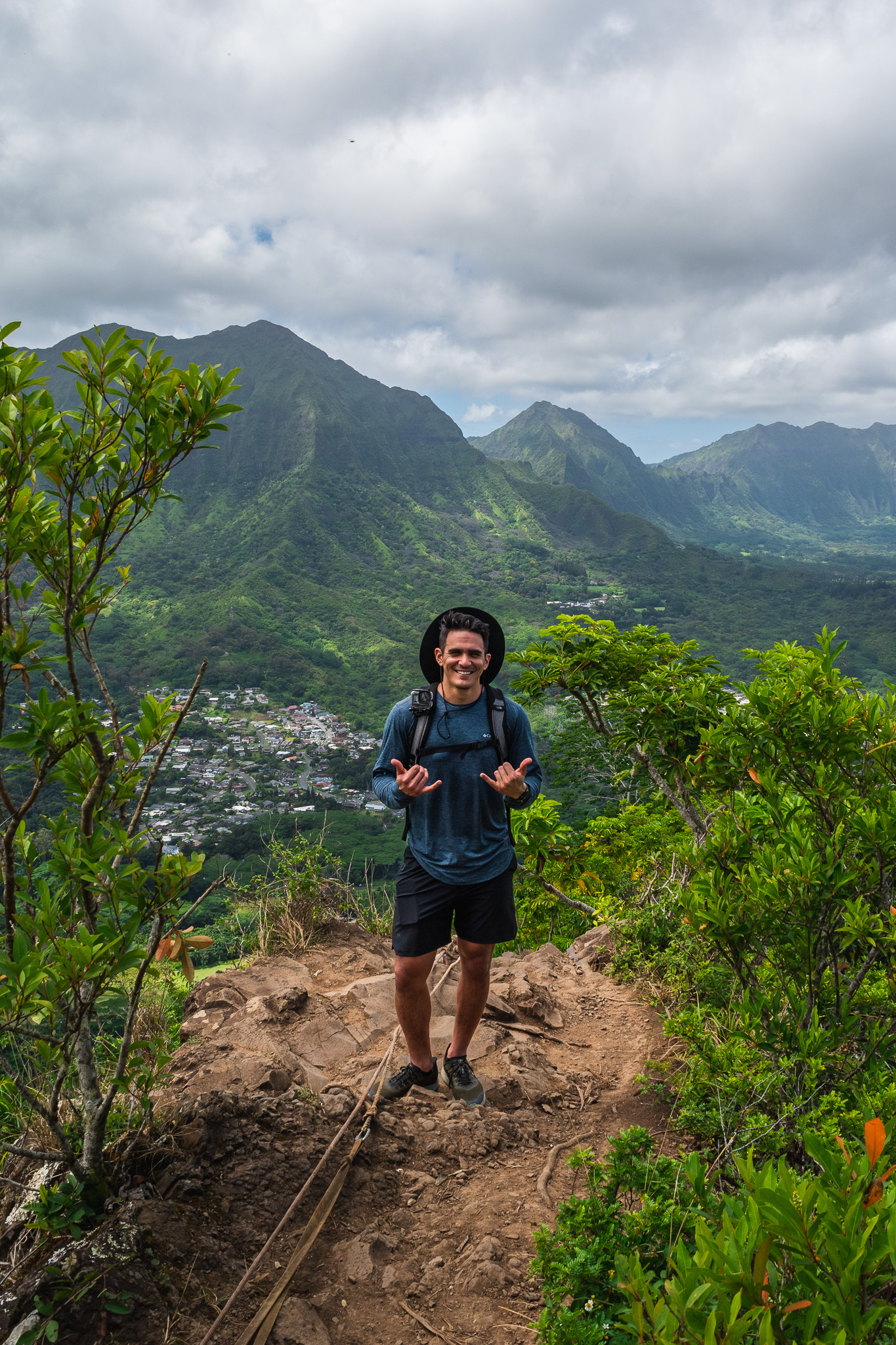 Jay hiking at the top of Olomana Ridge on the island of Oahu