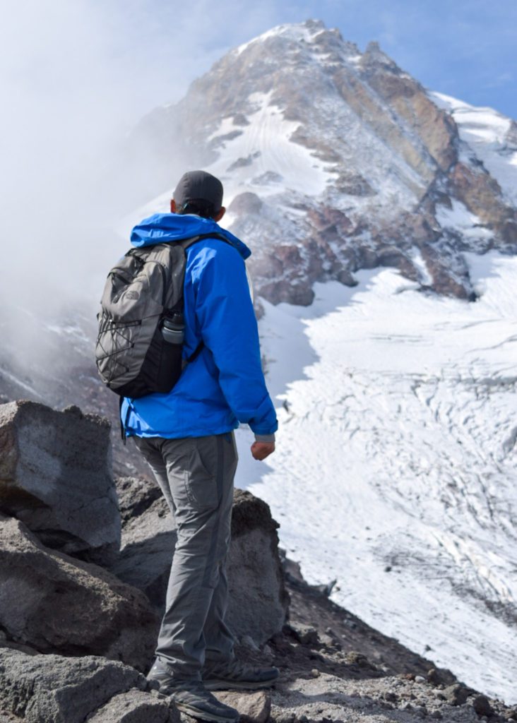 Jay looking at Elliott Glacier on Mt. Hood on the Cooper Spur hike