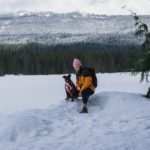 Mia and her dog Zella on a hike at Trillium Lake near Mt. Hood