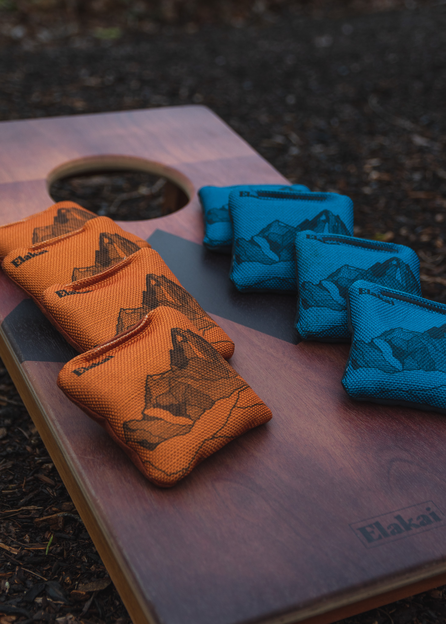 Travel sized cornhole set with outdoor inspired designs from Elakai Outdoor