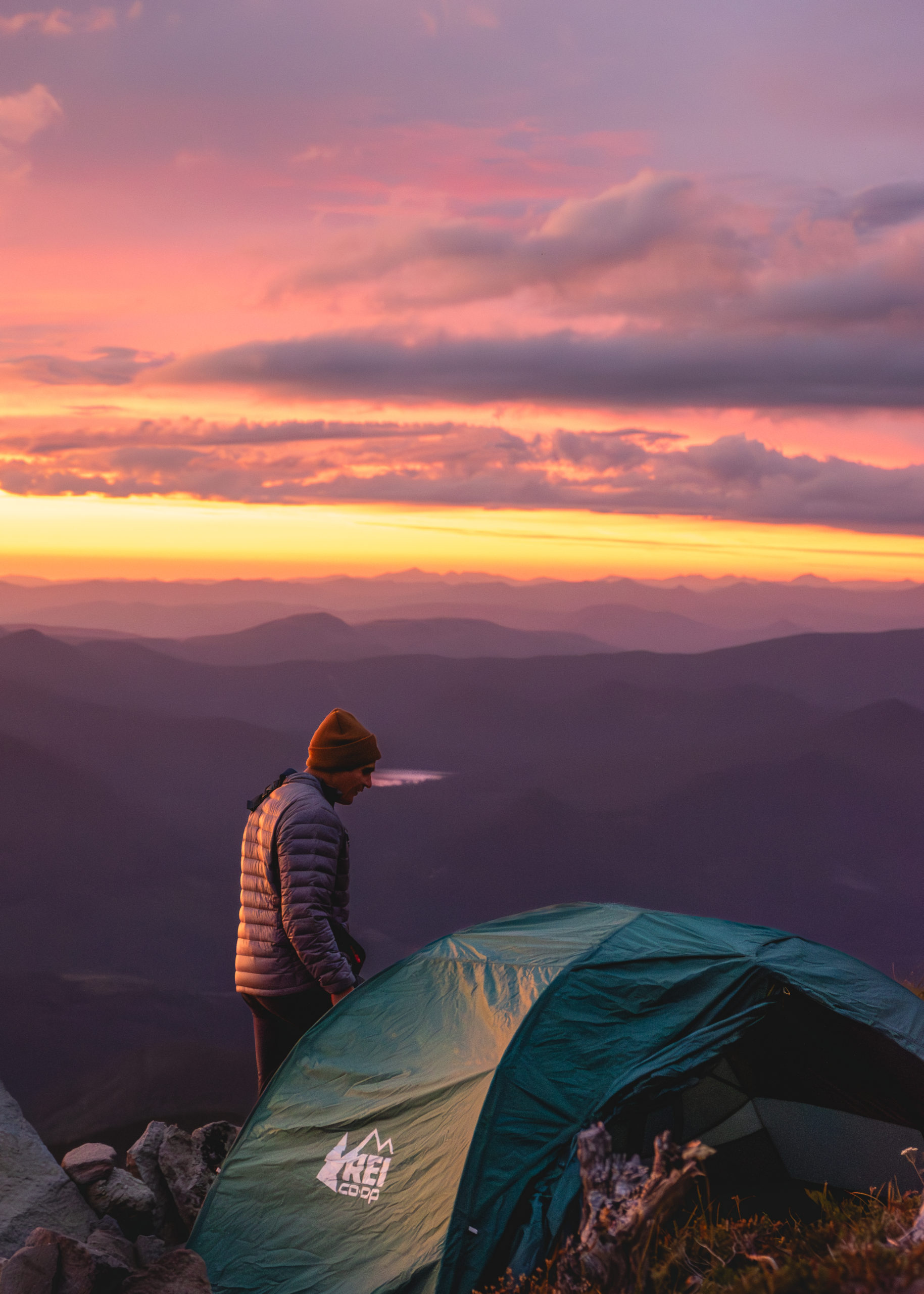 Sunset at campsite on a volcano